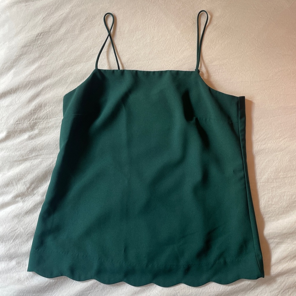 J.Crew Factory Women’s 00 Forest Green Scallop Tank Top